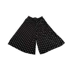 Black White Polka Dot Wide Leg Culottes Elastic Waist Crop Pants